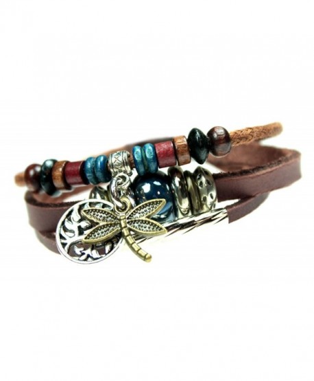 Dragonfly and Tree of Life Three Strand Beaded Leather Zen Bracelet in Gift Box - CQ126XN463V