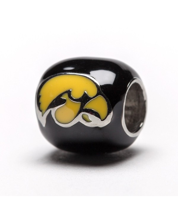 Iowa Hawkeyes Black with Yellow Hawk and Block "I" Round Bead Charm - CA128YWXN97