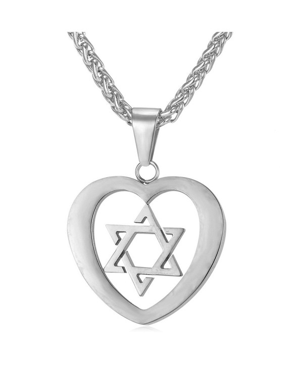 Star of David Heart Pendant Necklace Stainless Steel/18K Gold Plated Jewish Jewelry - CB12JMUMOH7