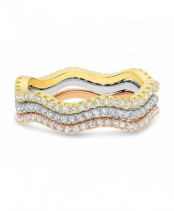Sterling Silver Three-Tone Wave Stackable Rings with Cubic Zirconia (3 Piece Set) - CH183ODTZ46