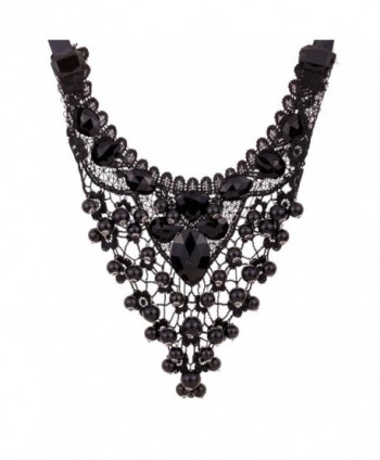 Yazilind Polyhedron Acrylic Choker Black Chain Lacing Type Statement Lace Collar Necklace - CI11II08373