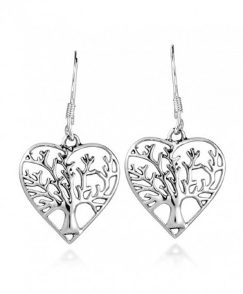 Romantic Heart Shape Tree of Life .925 Sterling Silver Dangle Earrings - CK17XQ7RC50