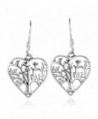 Romantic Heart Shape Tree of Life .925 Sterling Silver Dangle Earrings - CK17XQ7RC50