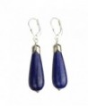 Blue Lapis Stone Long Teardrop Beads Sterling Silver Leverback Earrings - C911GJVAITX