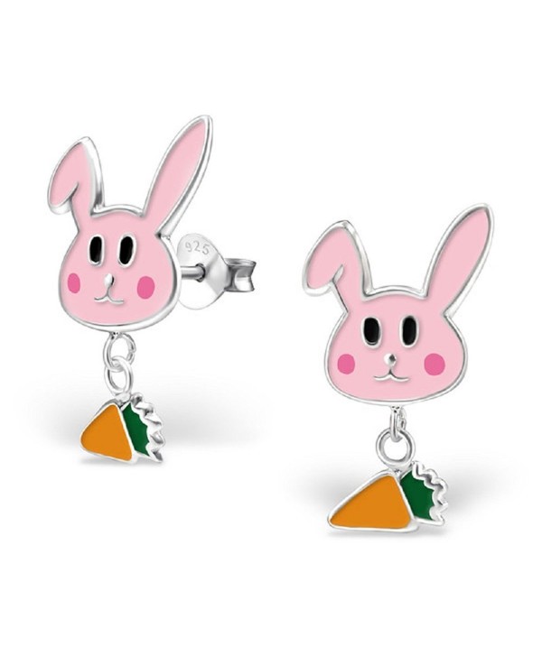 Pro Jewelry .925 Sterling Silver "Pink Rabbit w/ Dangling Carrot" Stud Earrings 1250 1251 - C711USP96GX