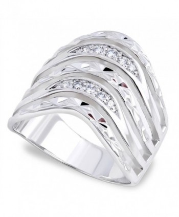 Clear CZ Waved Polished Retro Ring New 925 Sterling Silver Thumb Band Sizes 6-9 - CP187Z2O7RG