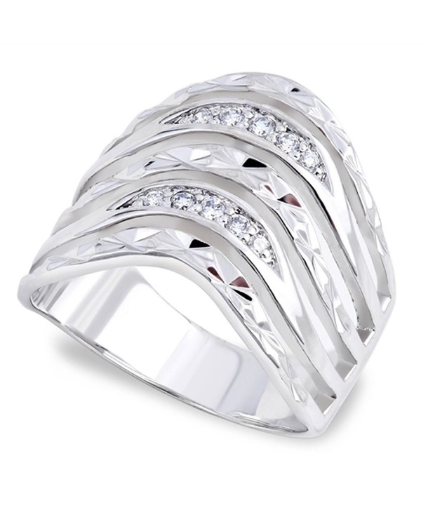 Clear CZ Waved Polished Retro Ring New 925 Sterling Silver Thumb Band Sizes 6-9 - CP187Z2O7RG