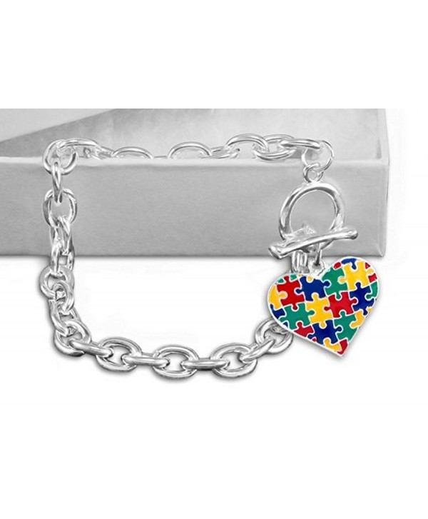 Autism Awareness Multicolored Heart Chunky Link Bracelet - CU12MNDS5L9