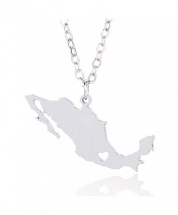 Silver Tone Stainless Steel Map Pendant Necklace- We Love Mexico- Mexico - CZ1876YH744