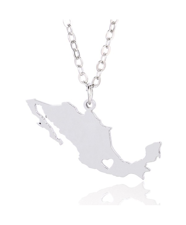 Silver Tone Stainless Steel Map Pendant Necklace- We Love Mexico- Mexico - CZ1876YH744
