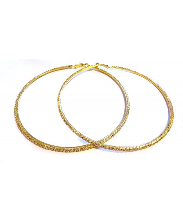 Large 4 Inch Hoop Earrings Crystal Rhinestone Hoop Earrings Gold Tone - CF12BQYT96L