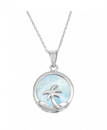 Sterling Silver Natural Larimar Palm Tree Circle Pendant with 18" Chain - CR11ABUF36B