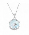 Sterling Silver Natural Larimar Palm Tree Circle Pendant with 18" Chain - CR11ABUF36B