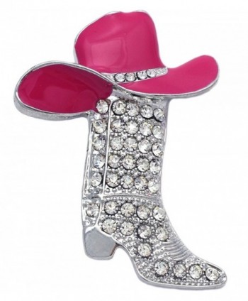 Western Cowboy Cowgirl Hat Boot Brooch Pin Women Fashion Jewelry - Pink - C711Q30TICT
