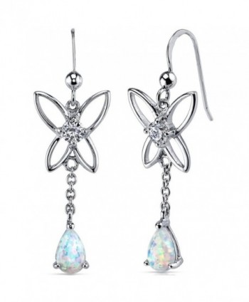 Created Opal Dangle Earrings Sterling Silver Pear Shape 1.50 Carats - CQ11NK4Y4LL