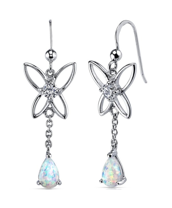 Created Opal Dangle Earrings Sterling Silver Pear Shape 1.50 Carats - CQ11NK4Y4LL