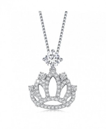 Necklace- 925 Sterling Silver Crown shaped Pendant Necklace for Women Gift for Valentine - White - CZ184WK0G4H