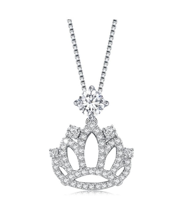 Necklace- 925 Sterling Silver Crown shaped Pendant Necklace for Women Gift for Valentine - White - CZ184WK0G4H