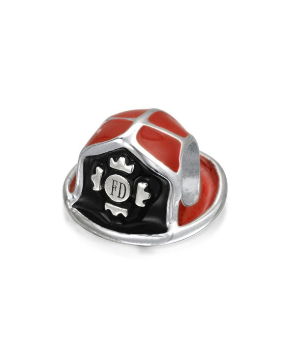 Bling Jewelry Red Enamel Fire Department Fireman Hat Bead Charm Silver - C511T7SBC91