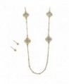 Rosemarie Collections Women's Quatrefoil Clover Long Necklace Ball Stud Earring Set - Gold and Silver Tones - CX182MK3DXA