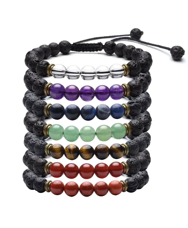 Top Plaza Adjustable Protection Aromatherapy - 7 Chakra Lava Stone Bracelets Set - CI188KA2MMA