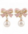 Grace Jun Pink Bowknot Shape Clip on Earrings Without Piercing for Women Pearl Drop Earrings - CM182ZWSQOQ