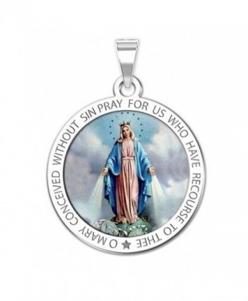 Miraculous Medal Round Color - 3/4 Inch X 3/4 Inch Solid Sterling Silver - CF11ETLDAWR
