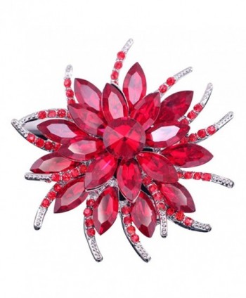 SANWOOD Wedding Bridal Large Flower Rhinestone Scarf Brooch Broach Pin Crystal Breastpin Jewelry - Red - CH182I0MRCL