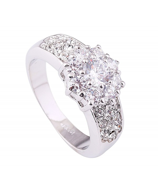 Acefeel White Gold Plated Dazzling Flower Shape Clear Austrian Drilling Promise Wedding Ring R109 - CF12B6DT1FV