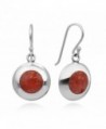 925 Sterling Silver Natural Red Sea Bamboo Coral Circle Inlay Round Dangle Hook Earrings 1" - CR12DL2BZVD