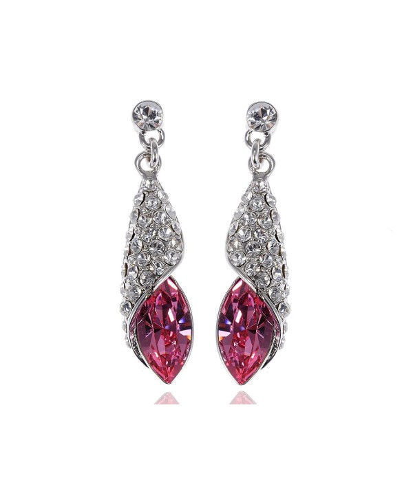 Alilang Silvery Tone Hot Pink Rhinestones Shell Wrap Dangle Drop Earrings - CF1160OMFG9