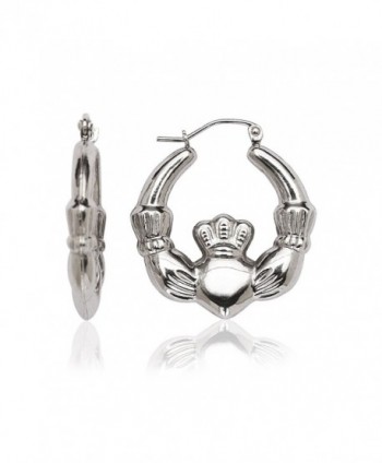 Sterling Silver Polished Rhodium-plated Claddagh Hoop Earrings - 1 Inch diameter - JewelryWeb - CT113ODDTYV