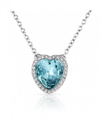 Beyond Love Blue Heart Aquamarine Crystal Pendant Necklace Birthstone Jewelry Valentines Gift for Women and Girl - CC1884H5KK5