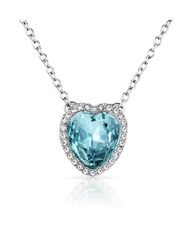 Beyond Love Blue Heart Aquamarine Crystal Pendant Necklace Birthstone Jewelry Valentines Gift for Women and Girl - CC1884H5KK5