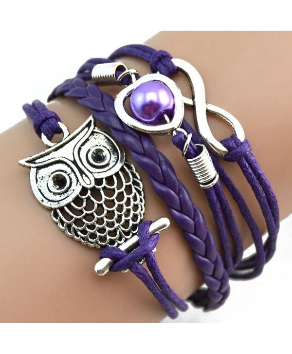 Malloom DIY Style Infinity Owl Pearl Friendship Multilayer Charm Leather Bracelets - CG12BITM4OD