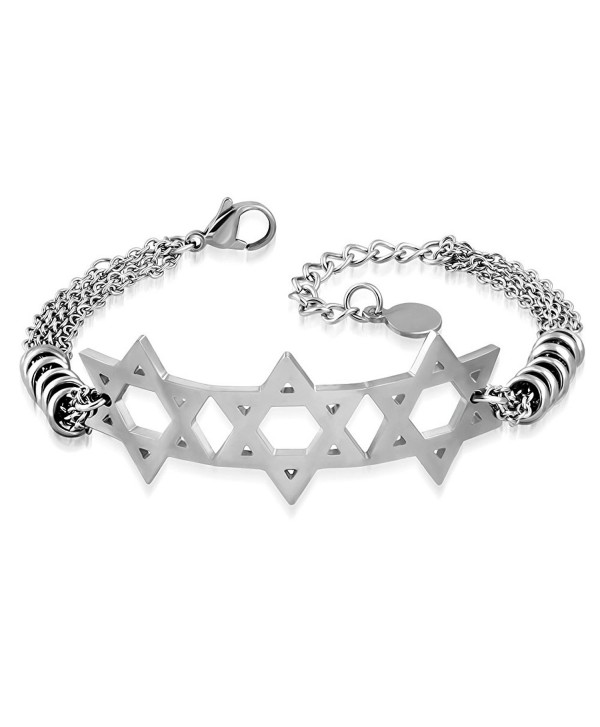 Stainless Steel Jewish Star of David Chain Bracelet- 9" - White - CO12KAYJ269
