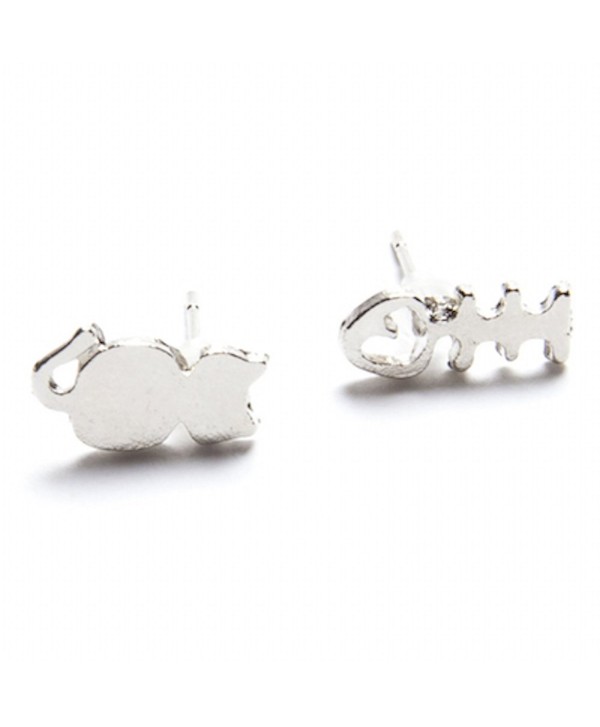 18k White Gold Plated CAT and Fish Bone Stud Earring [Jewelry] - CT11YK08KEB