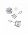 Nourei 14K White Gold 4mm Round Simulated Diamond Stud Earring Set- Prong Setting- Screw Back - C211ZZF5UDJ