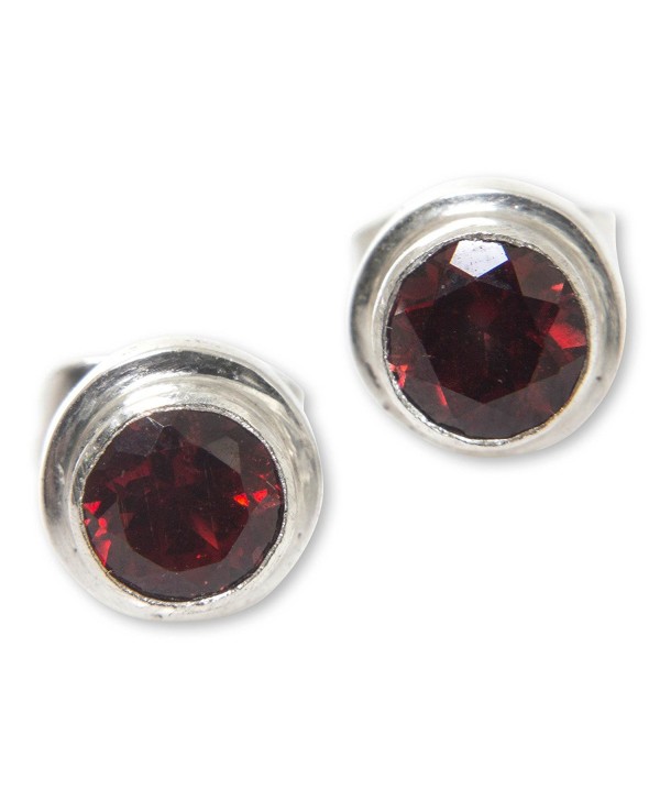 NOVICA Round Garnet and .925 Sterling Silver Stud Earrings- 'Red Simplicity' (.6 cttw) - C8127XTFJCL