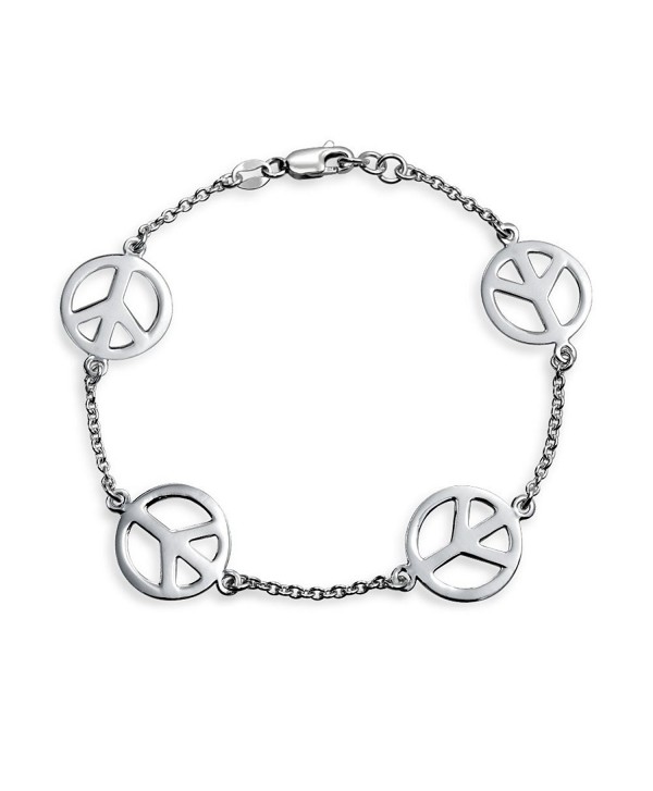Bling Jewelry 925 Sterling Silver Peace Sign Bracelet 7.5in - CR113AIW45T