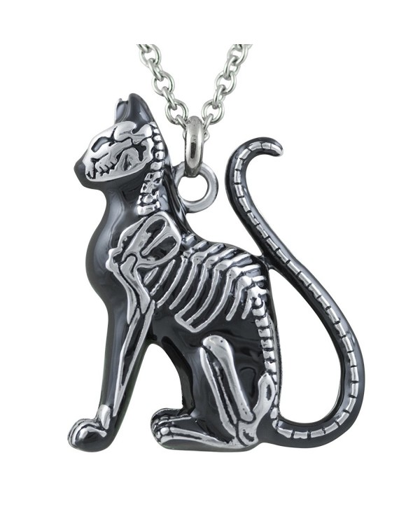 Cat Necklace - Feral Bones - Silver-Toned Stainless Steel Necklace 28" By Controse - CE12GK5DC3R