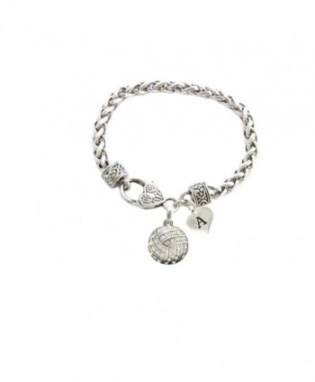 Custom Crystal Volleyball Silver Bracelet Jewelry Choose Your Initial All 26 - CJ12MYZBWB2