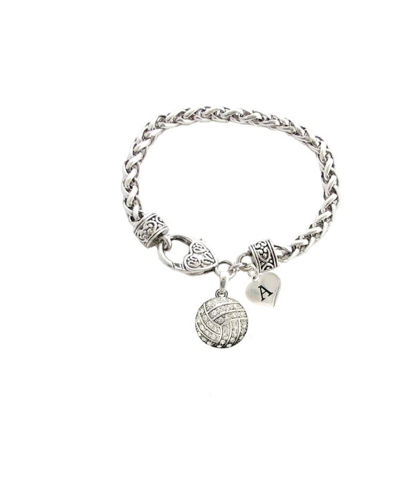 Custom Crystal Volleyball Silver Bracelet Jewelry Choose Your Initial All 26 - CJ12MYZBWB2