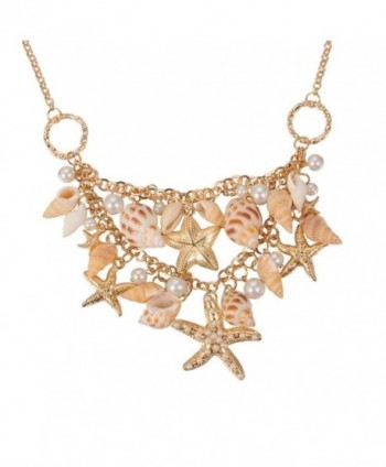 Fashewelry Sea Shell Bib Beach Necklaces Starfish Pearl Statement Chunky Necklace Pendant - C712NAYTIJD