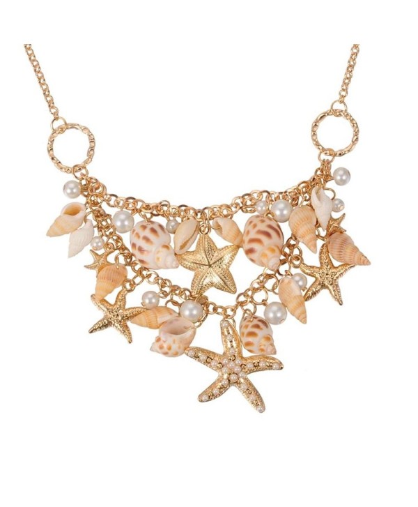 Fashewelry Sea Shell Bib Beach Necklaces Starfish Pearl Statement Chunky Necklace Pendant - C712NAYTIJD