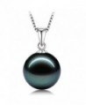 L'vow 12mm White or Black Pearl Pendant Necklace Set Sterling Silver Chain - CC12878M3X5