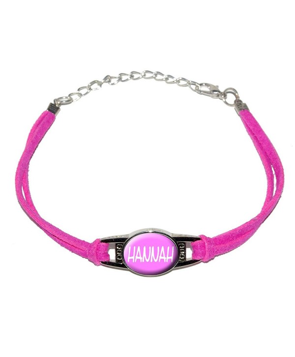 Graphics and More Hannah - Name - Novelty Suede Leather Metal Bracelet - Pink - CV12K3N818X