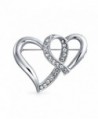 Bling Jewelry Open Ribbon Hearts Crystal Valentines Brooch Silver Plated - CQ11BS2HS8X