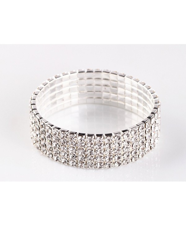 NYBK 7'' Bridal Rhinestone Stretch Bracelet Silver Tone - Ideal for Wedding- Prom- Party or Pageant - CY11K4AQOVV