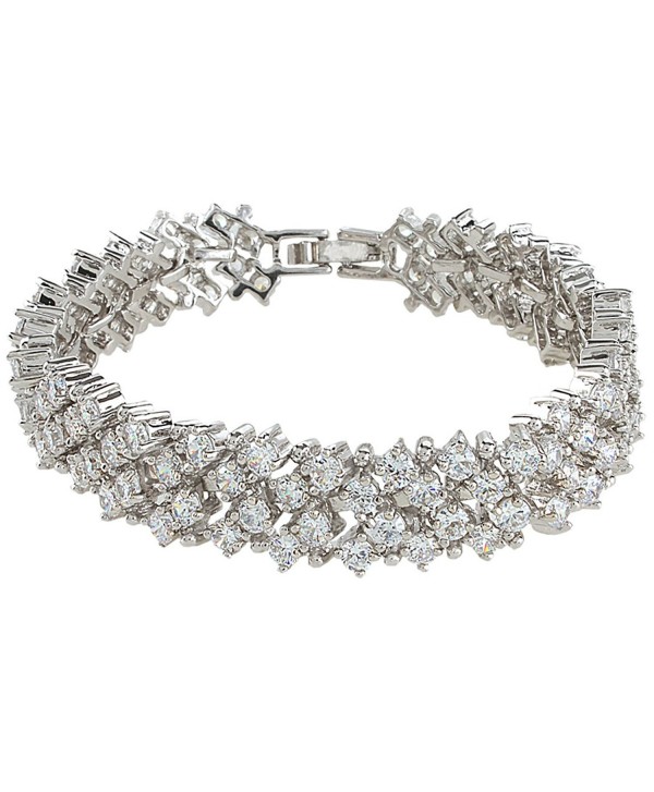 EVER FAITH Women's Round Full Cubic Zirconia Bridal Tennis Bracelet Clear - Silver-Tone - C611I197GWT